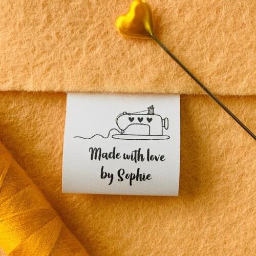 300 sew on clothing labels Personalized Fabric printed brand logo washing tags Handmade Items Fold over Care label with Machine