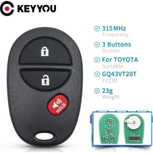 KEYYOU 5pcs Remote Car Key Fob 3/4 Buttons For Toyota Tacoma HIGHLANDER SEQUOIA Sienna Tundra 315Mhz GQ43VT20T 2011 2012 2013