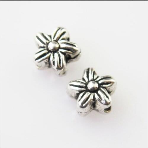 60Pcs Antiqued Silver Color Flower Star Spacer Beads Charms 7mm