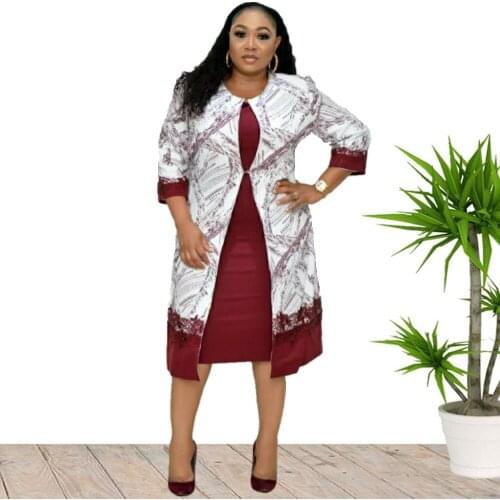 African Dresses for Women Spring Autumn African Women Plus Size Printing Dress Suit with Coat African Clothes Women 2XL-6XL