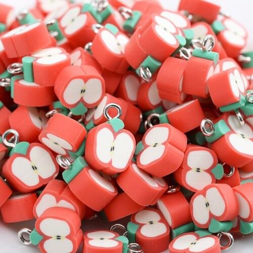 30Pcs/Lot Red Apple Shape Beads Cute Fruit Polymer Clay Spacer Loose Beads DIY Necklace Bracelet Earring Jewelry Findings Making