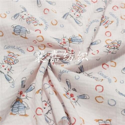 Cotton Double-layer Gauze Fabric Wrinkled Cloth Cartoon Bunny Printed