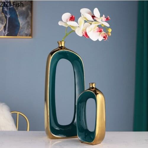 European Blue Phnom Penh Family Vase Table Floral Arrangement Floral Creative Hollow Luxury Ceramic Flower Vase Home Decoration