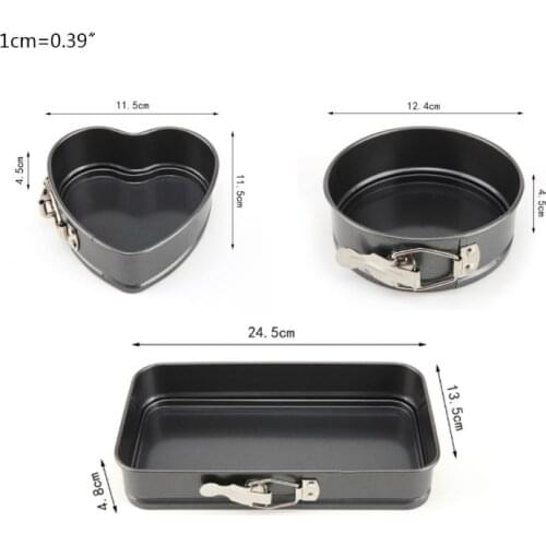 3pcs Carbon Steel Cake Mold Rectangle Heart Round Baking Pan Non-stick Removable 896A
