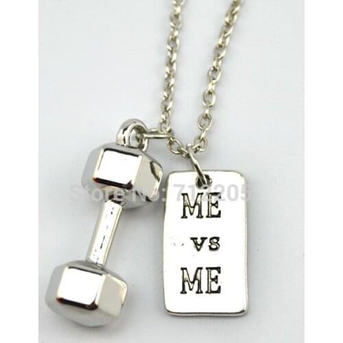 Dumbbell barbell with ME and ME chain necklace Fitness weightlifting Gym necklace (A1187)