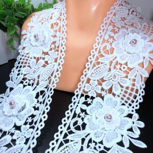 HWARM 10yard 9.3cm High Guality Pink Beads African 3D Lace Fabric Ribbon DIY Sewing Trim Wedding Decoration Christmas Curtain