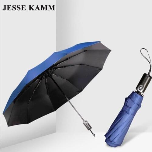 JESSEKAMM Automatic 10 Spokes 105CM Compact Strong Rain Umbrellas Windproof Black Coating UPF50+ For Gentle Big High Quality