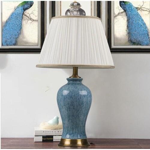 Art Chinese porcelain ceramic table lamp bedroom living room wedding table lamp Jingdezhen table lamp blue