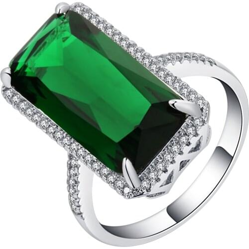 Hainon Big Square Green Cubic Zircon Ring Luxury Silver Color Filled Ring Vintage Wedding Promise Engagement Rings For Women