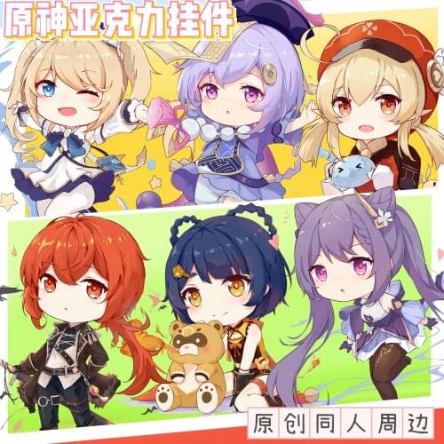 2021 HOT Anime Genshin Impact Qiqi Diluc Klee Keqing Xiangling Keychain Acrylic Gift Keyring Badge Cosplay Bag Pendant Toy Xmas