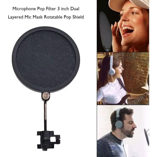 Microphone Pop Filter 3 inch Dual Layered Mic Mask Mini Rotatable Pop Shield Screen cover mobile phone karaoke noise accessories