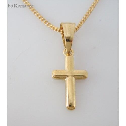 Min order 10$/Can Mix Design/- YELLOW GOLD OVERLAY 18" CIRCLE LINK NECKLACE & JESUS CROSS CHRIST GOD SMALL PENDANT HANGS 0.9"