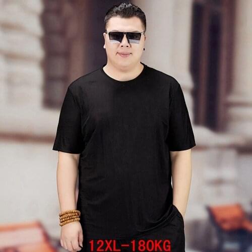 Mens Big T-Shirt Large Size 5XL 6XL 7XL 8XL 9XL 10XL 11XL 12XL Summer Short Sleeve Round Neck Loose Sweatshirt Black