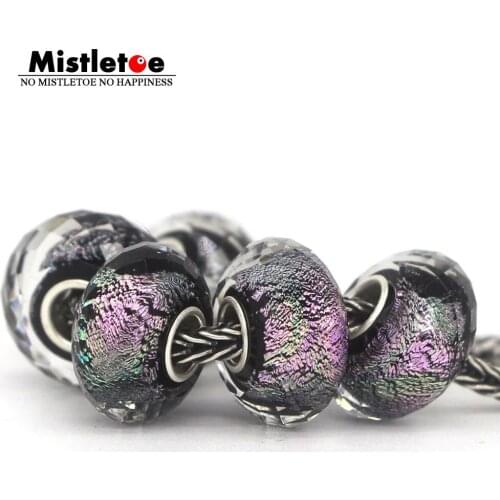 Mistletoe 925 Sterling Silver Murano Glass Faceted Colorful Foil Charm Bead Fit European Bracelet Jewelery 1pcs