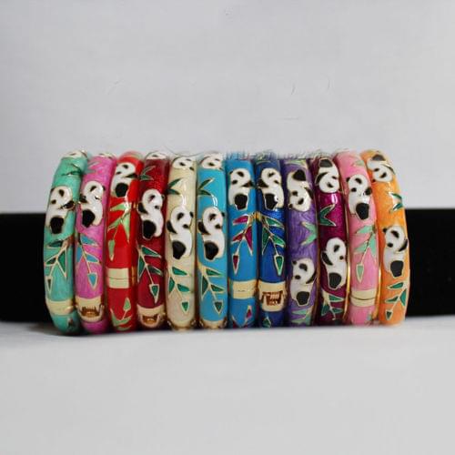 Wholesale10Pcs Chinese Handmade Cloisonne Enamel Craft Panda&Bamboo Bracelet