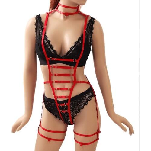 Sexy Harness Cage Bra Erotic Lingerie Club Wear Full Body Harness For Women Goth Body Stockings Bondage Harness Suspenders Belt