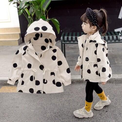 Girls Trench Coat 1 2 3 4 5 6 Y Korean Dot Hooded Jacket for Girls Toddler Baby Clothing 2019 Children Outwear Kids Windbreaker