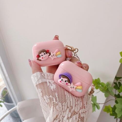 Luxury Pink Candy Silicone Case for Apple Airpods 1 2 Pro Wireless Bluetooth charging Cartoon soft Cover with Pendant keyring