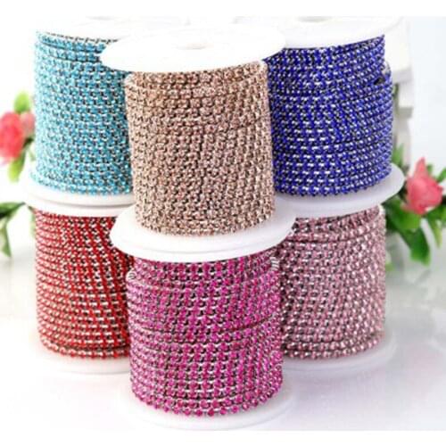 10Rolls/Set Rhinestone Cup Chain Claw Silver Black Base Crystal Sew-On Glue-On DIY Trimming Accessories 1.5/2/2.5/2.8/3/4mm