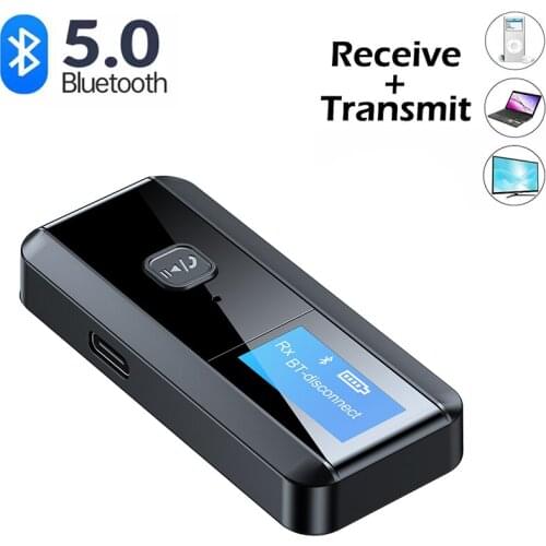 USB Bluetooth-compatible EDR LCD Display Audio Receiver Transmitter For TV PC Driver-Free USB Dongle 3.5MM AUX Wireless Adapter