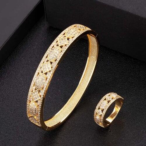 Zlxgirl jewelry Classic Women size Wedding Bangle ring 2pcs bridal jewelry sets high womens Gold copper bracelet ring aneis VAZ