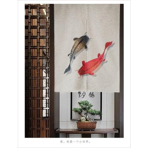 Chinese style ink and wash lotus flower cloth half door window curtain home decoration bedroom living room kitchen household
