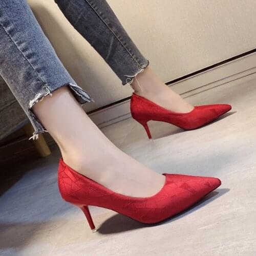 9CM Wedding shoes women 2020 women pumps new red wedding bridal shoes Chinese wedding shoes wild pointed stiletto high heels 5cm