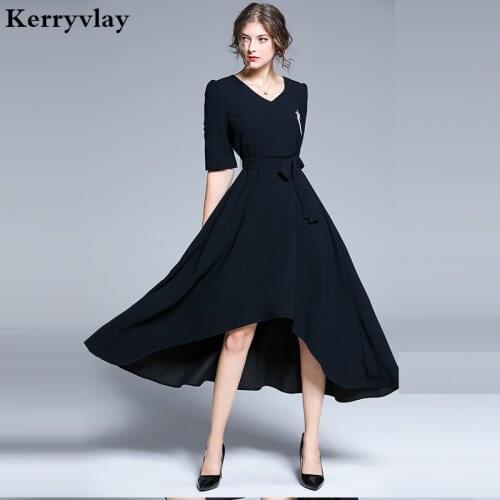 Women V-neck Lace-up Waist Shirt Irregular Dress Vestidos Largos Verano 2021 Spring Blue Midi Party Dress Kleider Damen K6531