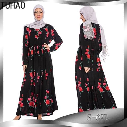 TUHAO Bohemian Style Vintage Floral Print Long Womens Dresses Plus Size 6XL 5XL 4XL Retro Muslim Dress Large Size Clothing WM65