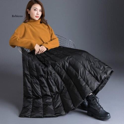 Winter Womens Duck Down Skirt High Waist Casual Long Skirt for Women Thick Warm Female Padded Black Skirts Plus Size