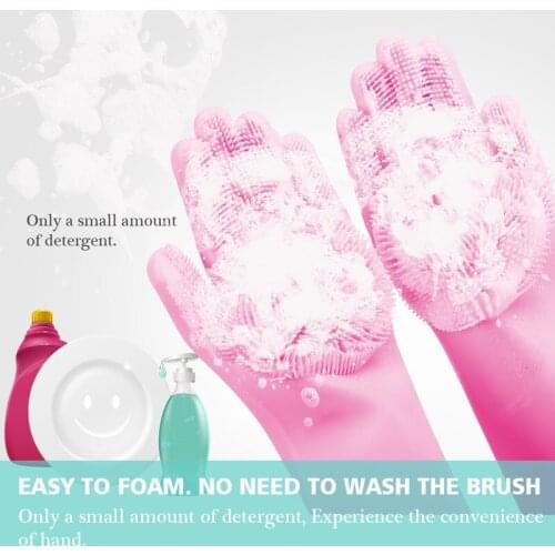 1 Pair Silicone Dishwashing Scrubber Dish Washing Sponge Rubber Scrub Food Grade Kitchen Cleaning Gloves Easy Washing Gloves