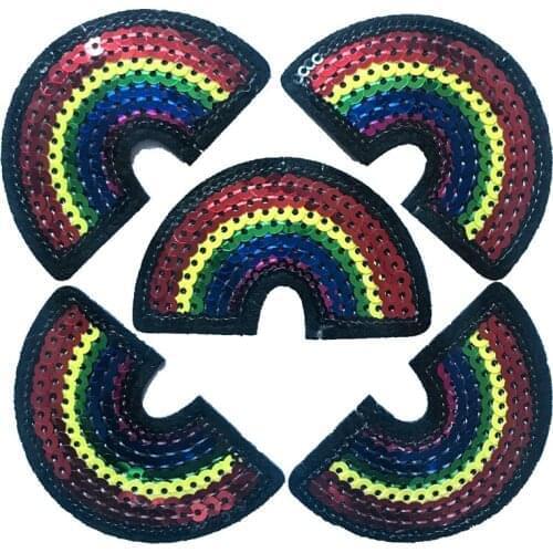 10PCS/lot Cartoon Sequins Rainbow Patch Iron on Sequined Embroidery Applique Patches for Kids Clothes DIY Garment Accessories