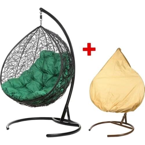 120x135x195cm Hanging Garden Chair with Steel Frame Swing Lounger Hammock Egg Chair Green Cushion Outdoor Backyard Furniture