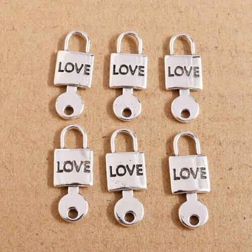 20pcs 10*25mm Plated Metal Love Lock Key Charms Antique Silver Color Pendant DIY Jewelry Findings Fit Bracelet Necklace