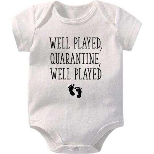 2021 Bodysuits Baby Boy&Girl Clothes Well Played Quarantine Feet Print Baby Infant Boys Girls Funny Short Sleeve Romper