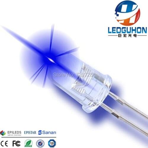 5mm round blue long-legged with water clear lens used for led ceiling light
