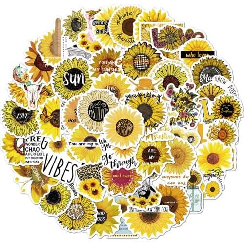 50Pcs/set Sunflower Flower Floral Sticker Scrapbook Journal Stationery Decals Skateboard Luggage Refrigerator Laptop Sticker