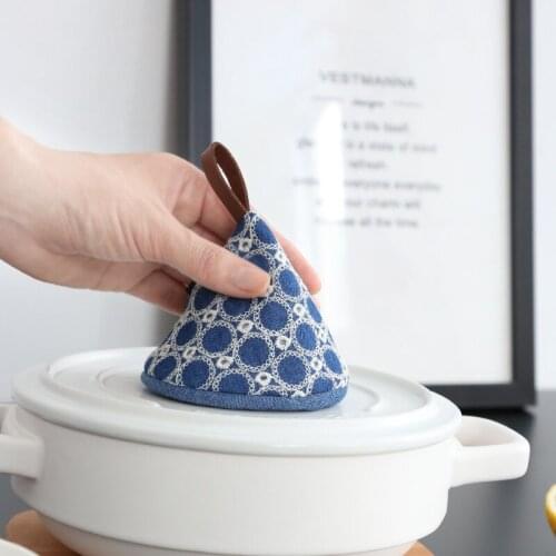 6pcs/lot Denim Embroidery Kitchen Anti-scalding Triangle Pot Handle Cap Insulation Gloves Baking Tools Mitts Pots Protection