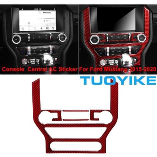 Car Interior Red Carbon Fiber Console Central CD Frame Decorative Cover Sticker Moulding Accessy Trim For Ford Mustang 2015-2020