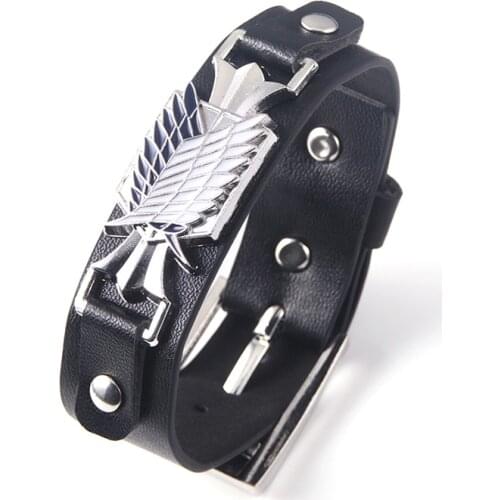 Attack On Titan Wings of Liberty Bracelets Anime Wristband No Kyojin Logo Leather Rope Chain Bangles Cosplay Costume Jewelry
