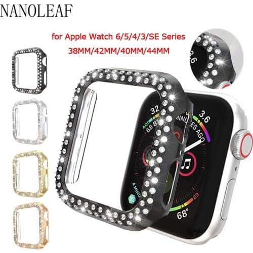 Watch Cover Frame for Apple Watch Case 44MM 42MM Double Row Bling Rhinestone PC Plating Bumper for iWatch Series 6/5/4/3/2/1/SE
