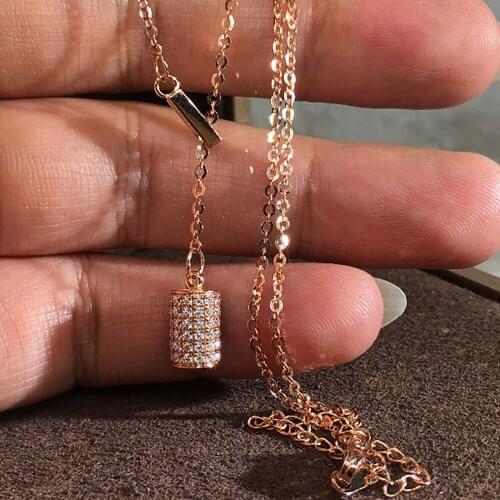 14K Rose Gold Women Pendants Necklaces Moissanite Diamond Cylindrical Cylinder Wedding Anniversary Engagement Party Gift