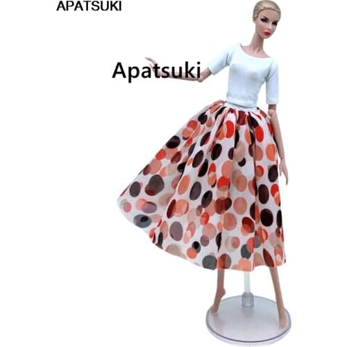 Colorful Polka Fashion Doll Clothes Set For Barbie Doll Outfits White Base Top Shirt & Middle Skirt 1/6 Dolls Accessories Toys