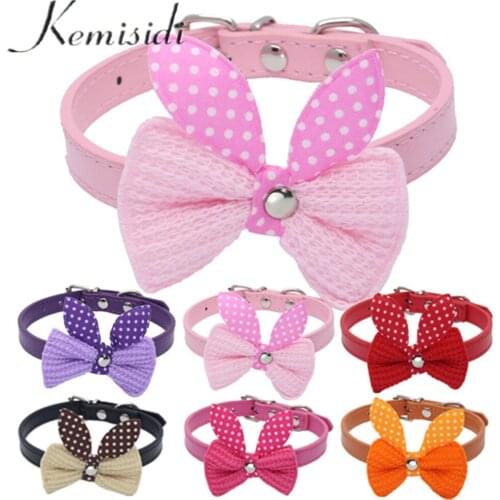 KEMISIDI Wholesale Pet Dog Collar 2017 Hot Bling Rhinestone PU Leather Butterfly Knot Puppy Pet Dog Collars Size XS S M Styles