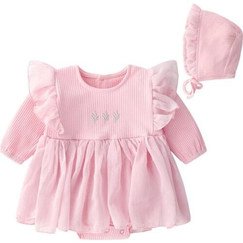 Girls Baby Clothing Sets 2PCS Cotton Princess Dress Newborn 0-12M Mesh Baby Girl Dress+Hat Full Sleeve Baby Girl Clothes Autumn