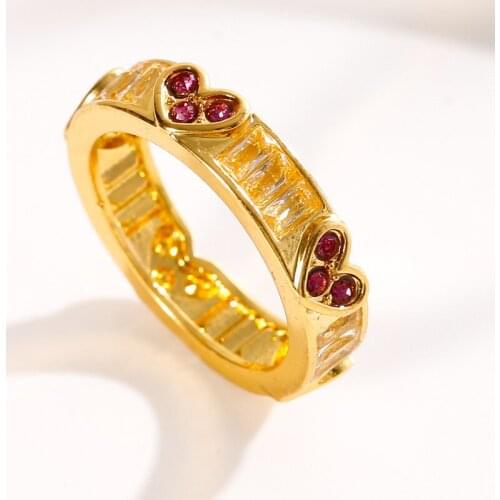 Trendy Romantic Peach Heart Wreath Sweet Love Rings For Women Crystal Female Signet Ring Fashion Jewelry