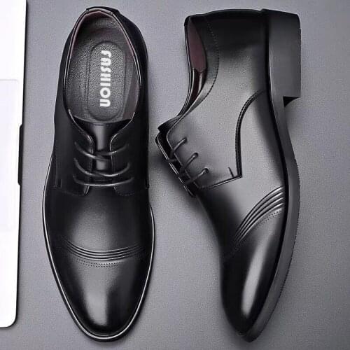 Men dress shoes Luxury Italian Style Pointed Toe Formal Wedding party Casual Lace-Up Business genuine Leather Man Shoes