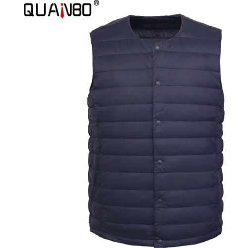 QUANBO Men V-neck New Sleeveless Casual Slim Coats Mens Packable Ultra Lightweight Down Vest Outdoor Puffer Vest