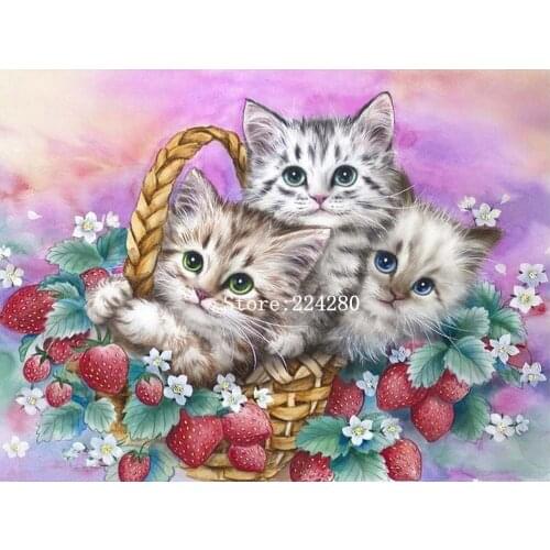 Strawberry cute cat sets Needlework Cross stitch 14CT Unprinted Embroidery kits Arts Cross-Stitching,DIY Handmade Home Decor