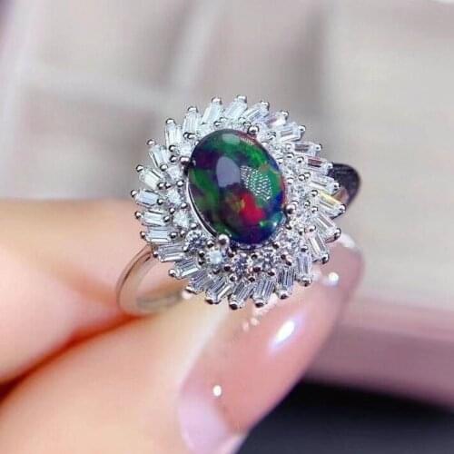 Natural black opal gem ring beautiful gemstone ring fireworks color real 925 silver platinum plated oval gem girl date gift